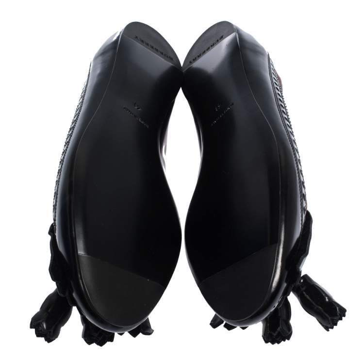 Pre Owned Burberry Black Brogue Leather Tassel Fringe Ballet Flats Size 41