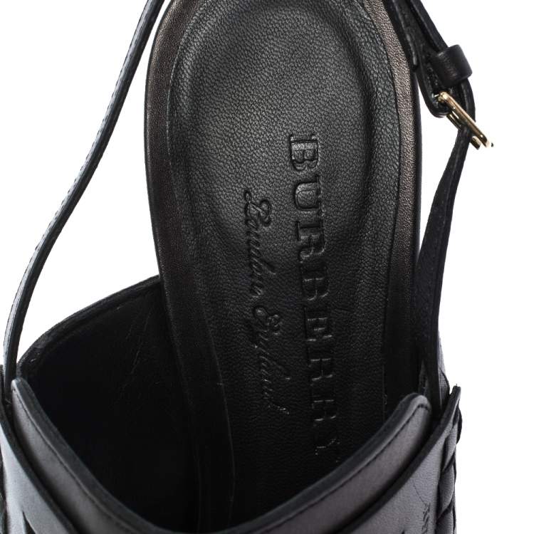 Pre Owned Burberry Black Leather Colebert Cut Out Pointed Toe Tassel Detail Slingback Sandals Size 39