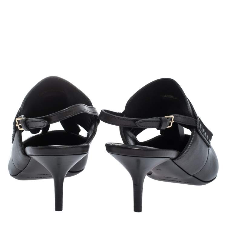Pre Owned Burberry Black Leather Colebert Cut Out Pointed Toe Tassel Detail Slingback Sandals Size 39