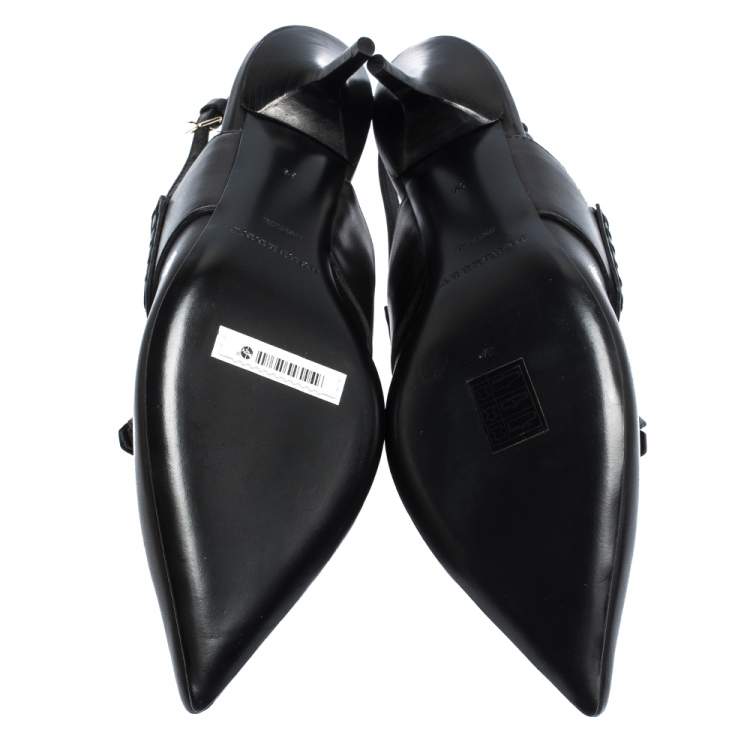 Pre Owned Burberry Black Leather Colebert Cut Out Pointed Toe Tassel Detail Slingback Sandals Size 39