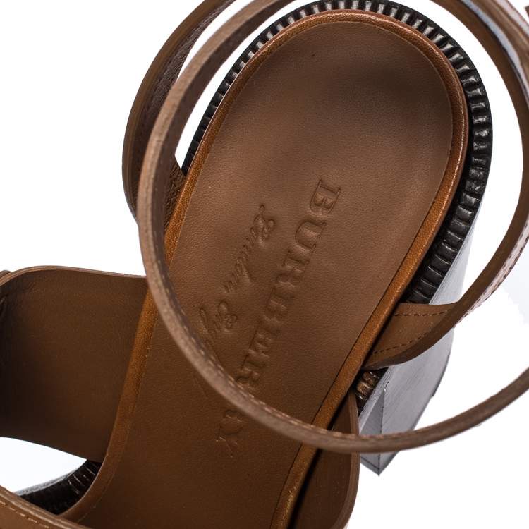 Pre Owned Burberry Cognac Brown Leather Bethany Tassel Detail Block Heel Sandals Size 40