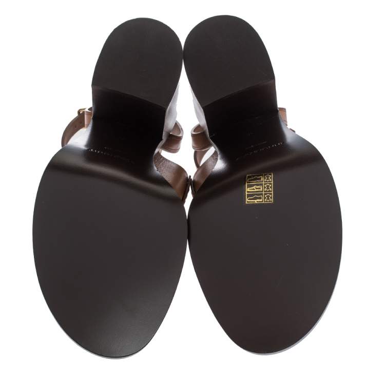 Pre Owned Burberry Cognac Brown Leather Bethany Tassel Detail Block Heel Sandals Size 40