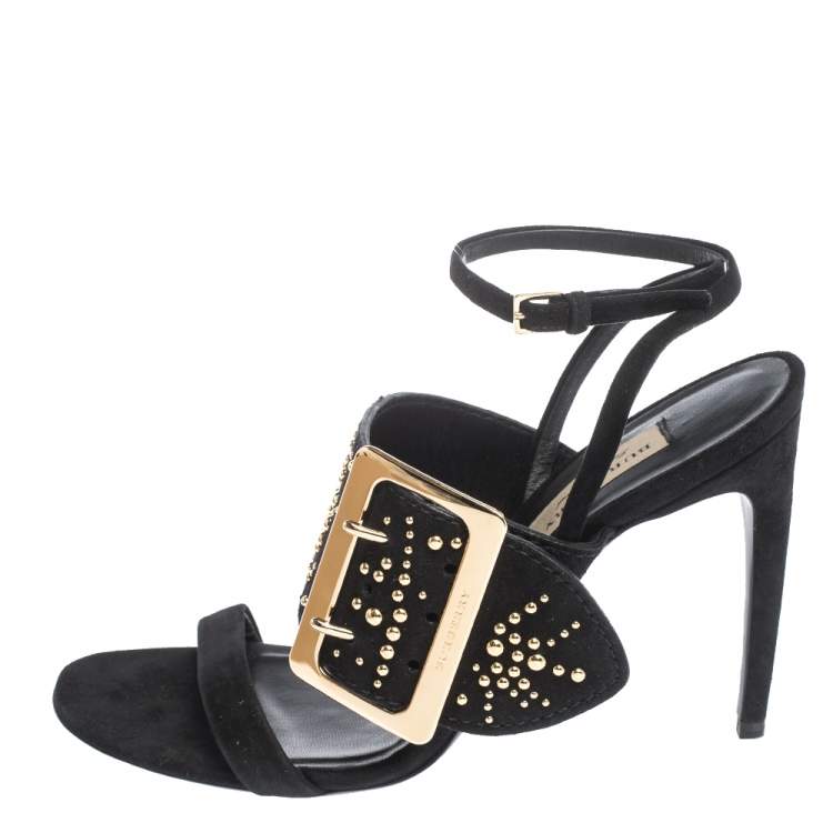 Pre Owned Burberry Black Suede Stud Embellished Padstow Ankle Wrap Sandals Size 40