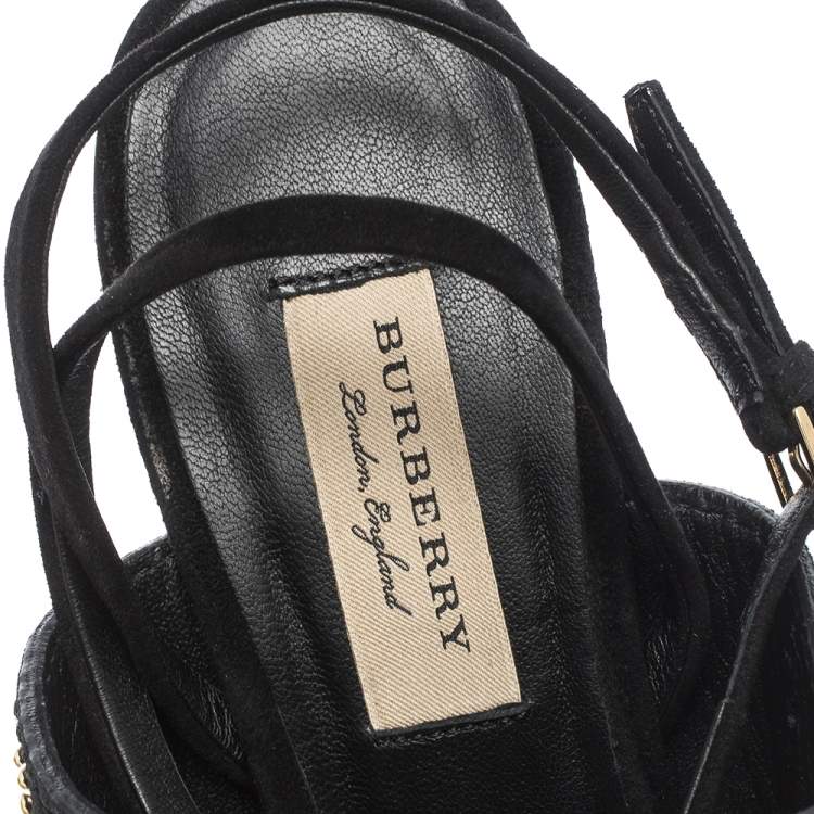 Pre Owned Burberry Black Suede Stud Embellished Padstow Ankle Wrap Sandals Size 40