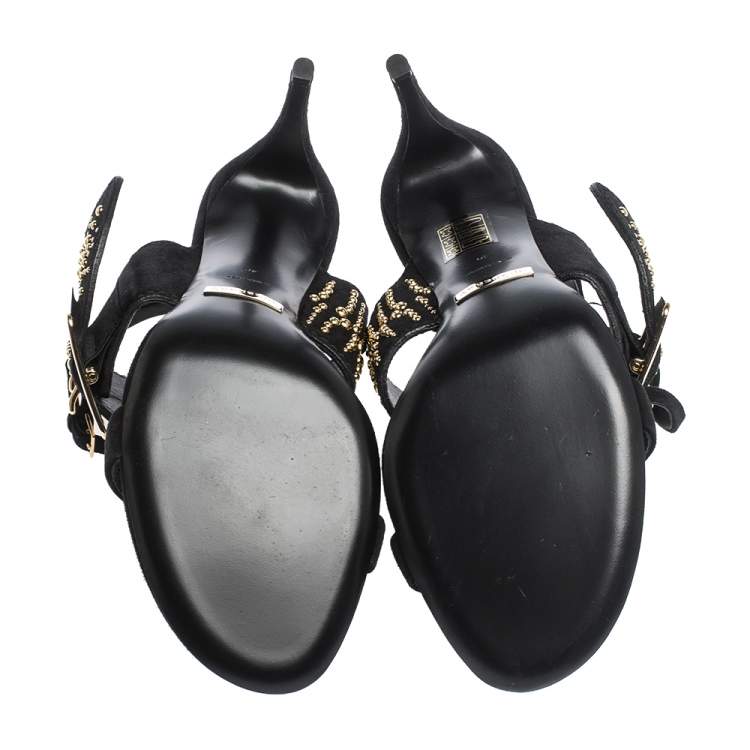 Pre Owned Burberry Black Suede Stud Embellished Padstow Ankle Wrap Sandals Size 40