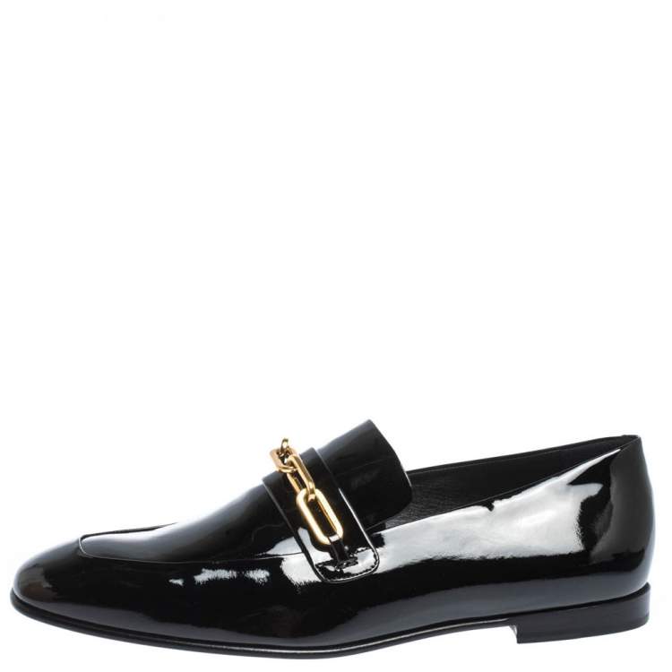 Pre Owned Burberry Black Patent Leather Chillcot Chain Detail Slip On Loafers Size 41