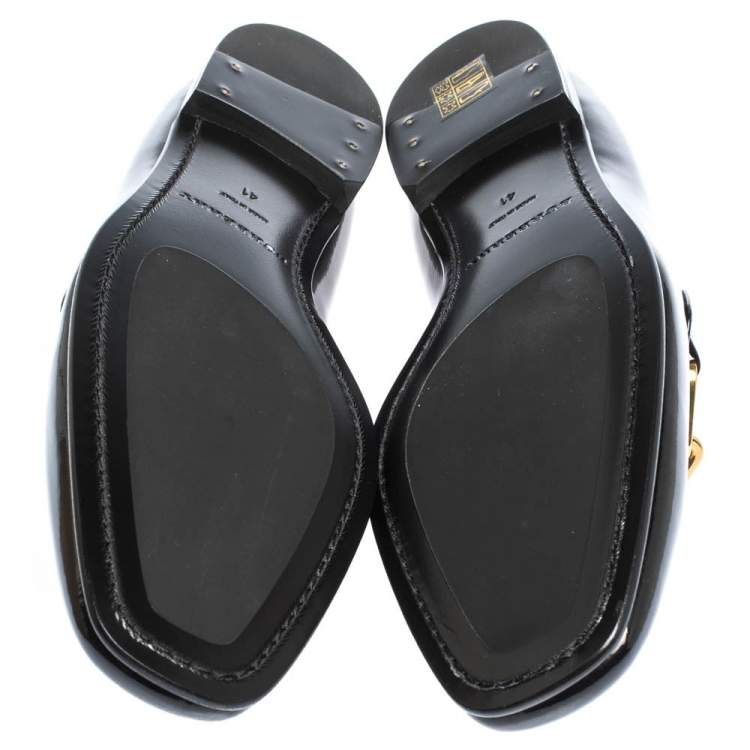 Pre Owned Burberry Black Patent Leather Chillcot Chain Detail Slip On Loafers Size 41