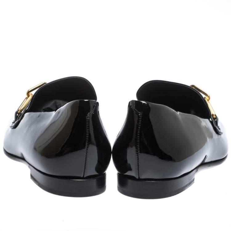 Pre Owned Burberry Black Patent Leather Chillcot Chain Detail Slip On Loafers Size 41