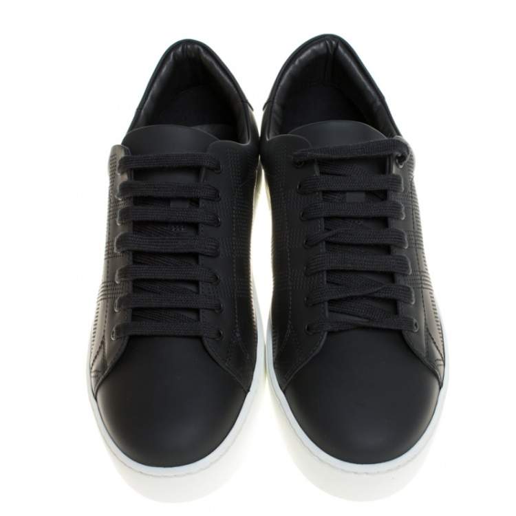 Pre Owned Burberry Black Perforated Check Leather Westford Low Top Sneakers Size 41