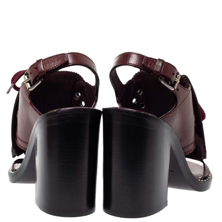 Pre Owned Burberry Burgundy Leather Beverley Fringe Slingback Sandals Size 36