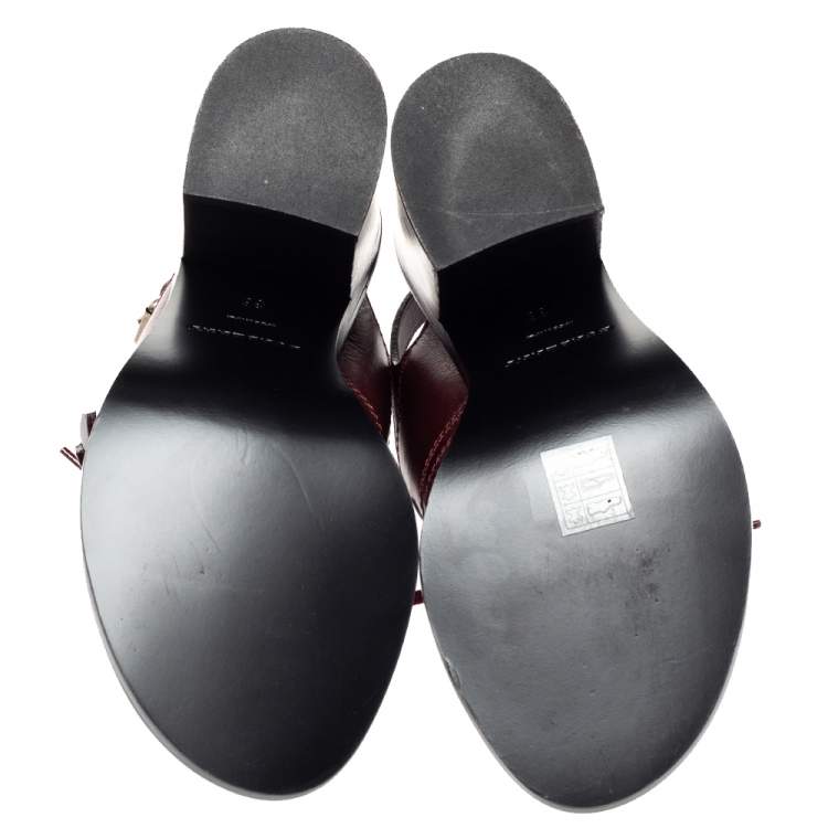 Pre Owned Burberry Burgundy Leather Beverley Fringe Slingback Sandals Size 36