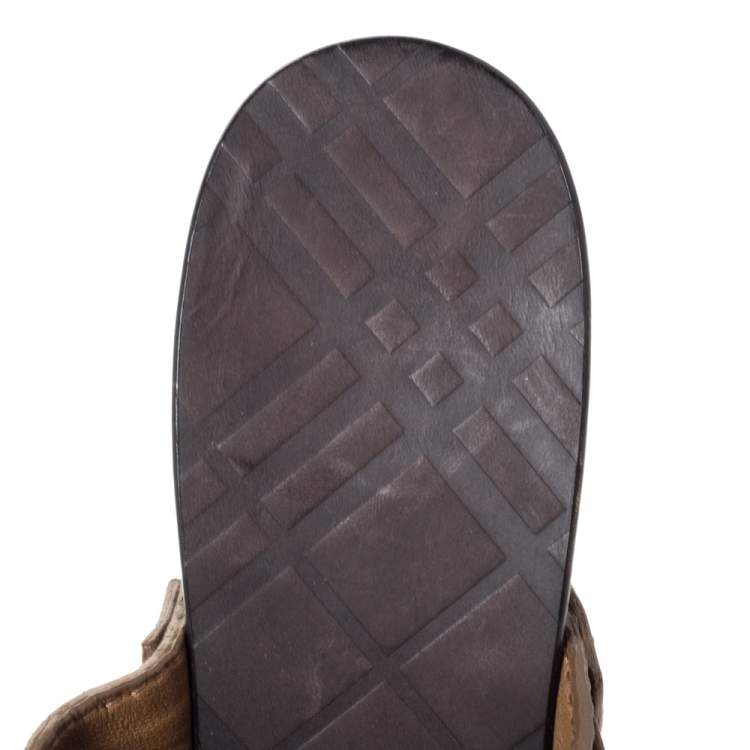 Pre Owned Burberry Brown Leather Buckle Detail Platform Open Toe Sandals Size 38