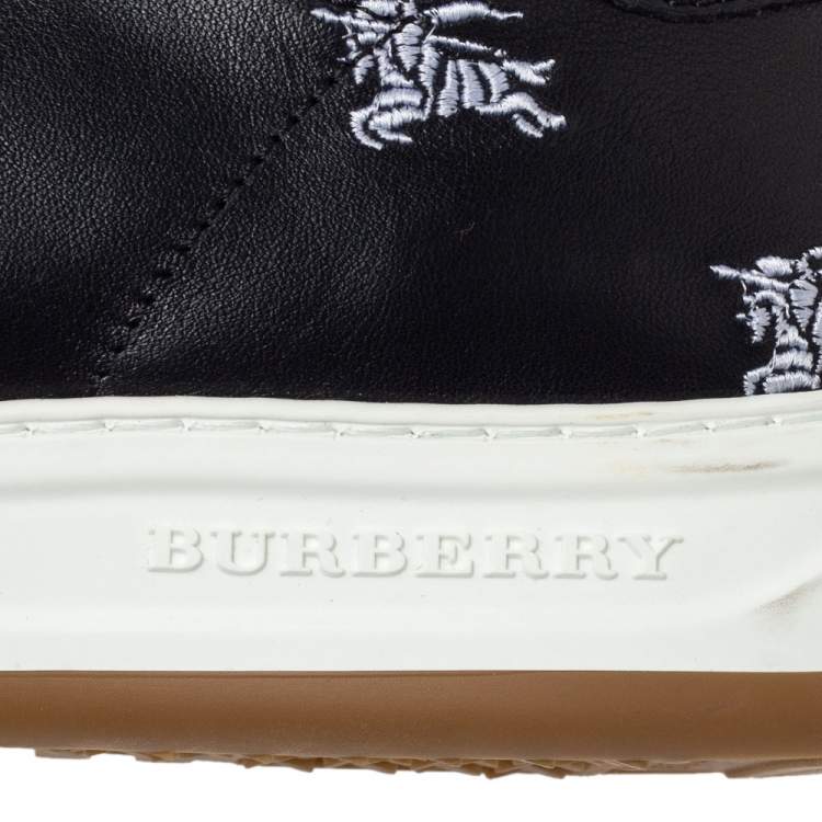 Pre Owned Burberry Black Leather Timsbury Low Top Sneakers Size 39.5