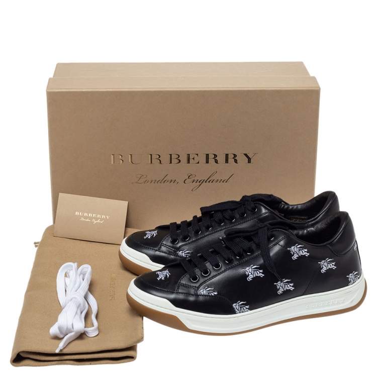 Pre Owned Burberry Black Leather Timsbury Low Top Sneakers Size 39.5