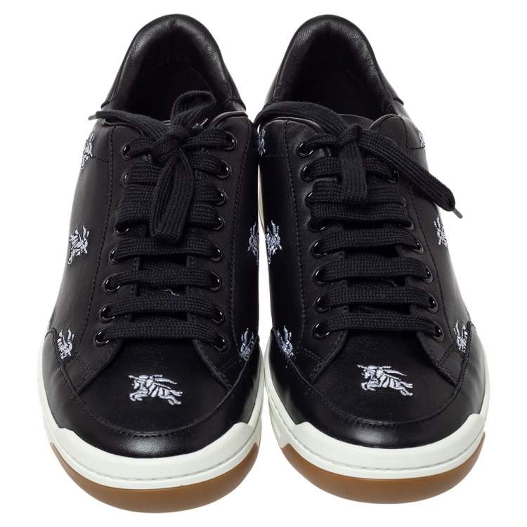 Pre Owned Burberry Black Leather Timsbury Low Top Sneakers Size 39.5