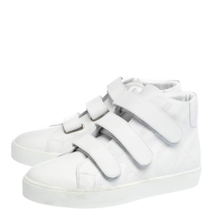 Pre Owned Burberry White Leather Sturrock High Top Sneakers Size 38.5