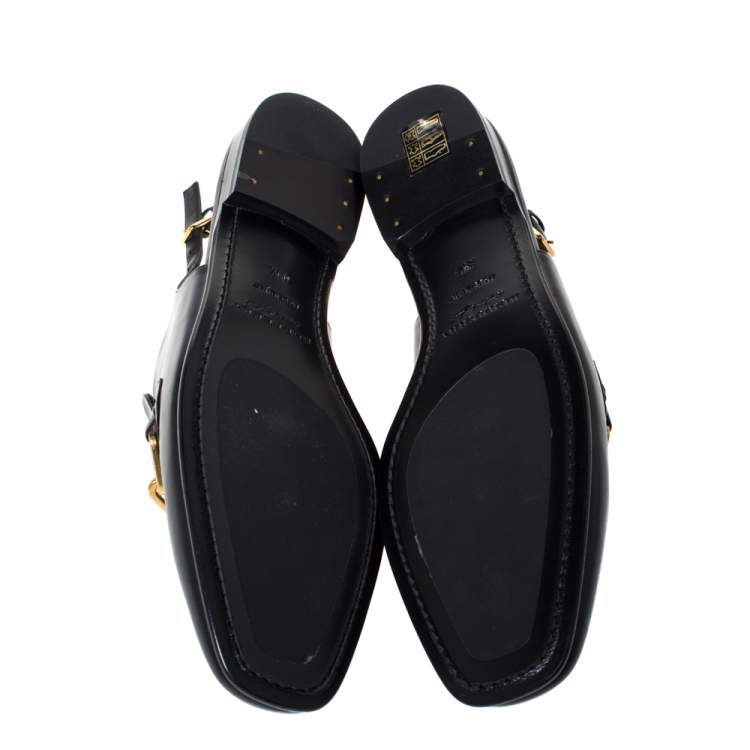 Pre Owned Burberry Black Leather Chel Town Slingback Loafer Sandals Size 39.5