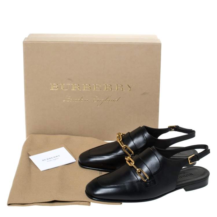 Pre Owned Burberry Black Leather Chel Town Slingback Loafer Sandals Size 39.5