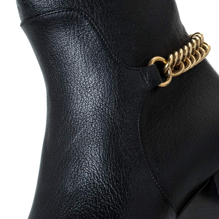 Pre Owned Burberry Black Leather Chain Embellished Knee High Boots Size 37