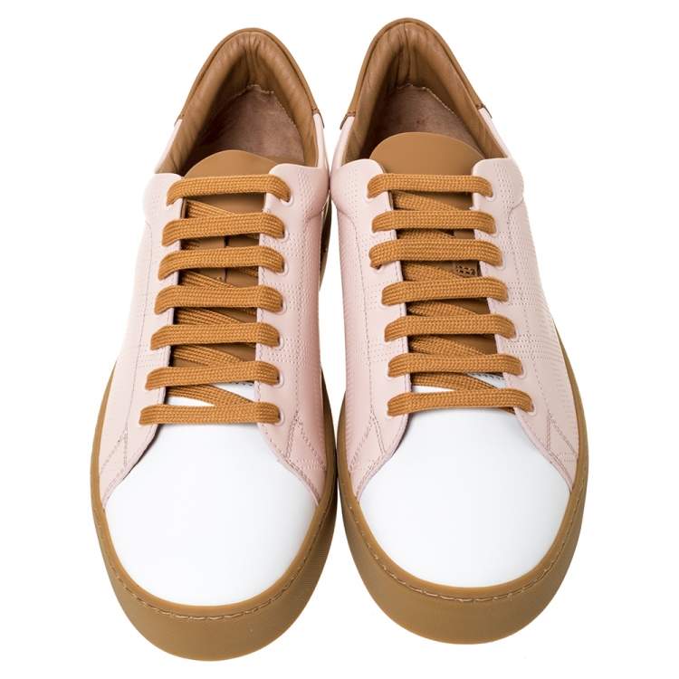 مملوكة مسبقًا Burberry Pink Perforated Check Leather Westford Low Top Sneakers Size 42