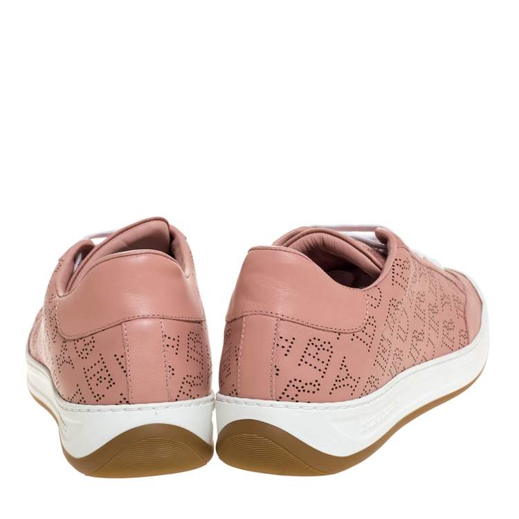 Pre Owned Burberry Pink Perforated Leather Timsbury Low Top Sneakers Size 39.5