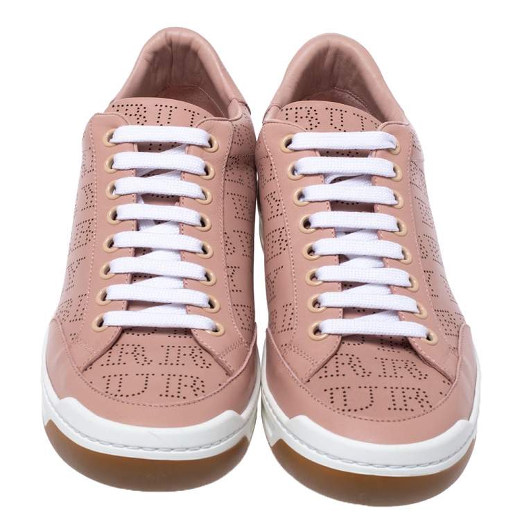 Pre Owned Burberry Pink Perforated Leather Timsbury Low Top Sneakers Size 38.5