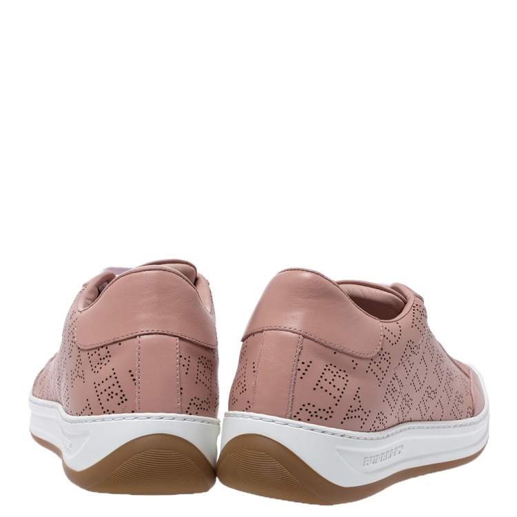 Pre Owned Burberry Pink Perforated Leather Timsbury Low Top Sneakers Size 38.5