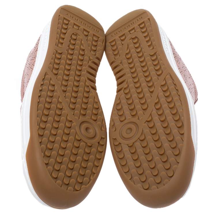 Pre Owned Burberry Pink Perforated Leather Timsbury Low Top Sneakers Size 38.5