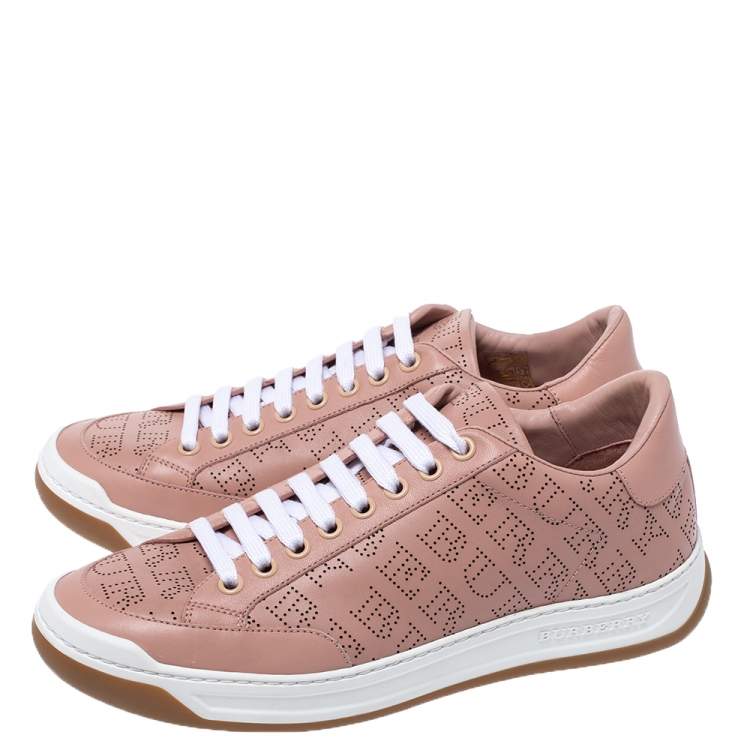 Pre Owned Burberry Pink Perforated Leather Timsbury Low Top Sneakers Size 38.5