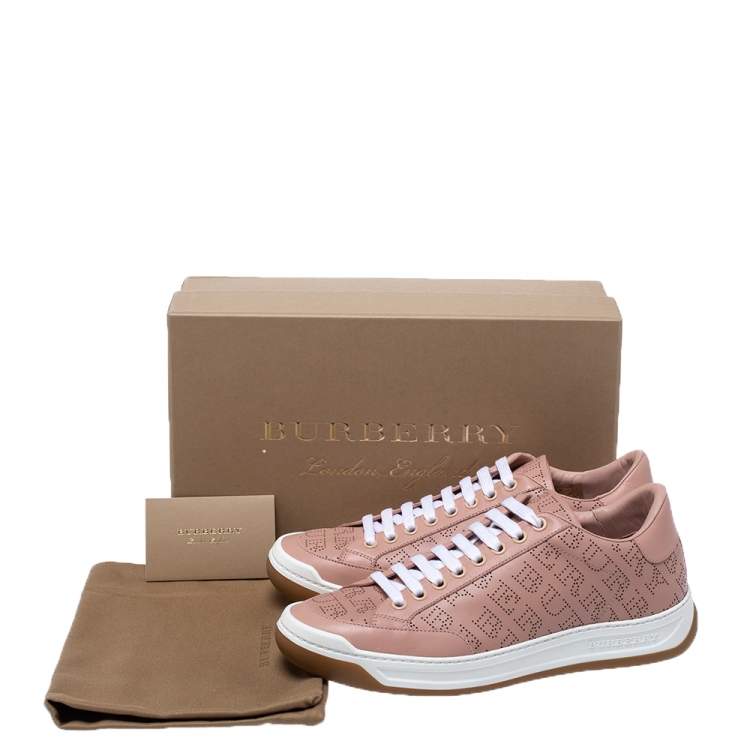 Pre Owned Burberry Pink Perforated Leather Timsbury Low Top Sneakers Size 38.5