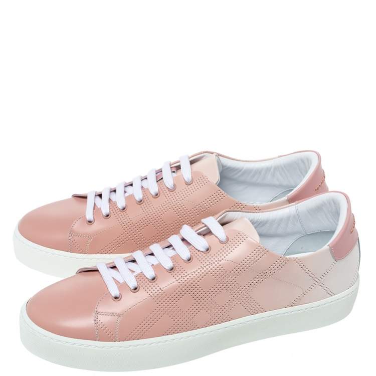 Pre Owned Burberry Pink Perforated Leather Westford Low Top Sneakers Size 40