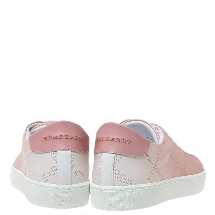 Pre Owned Burberry Pink Perforated Leather Westford Low Top Sneakers Size 40
