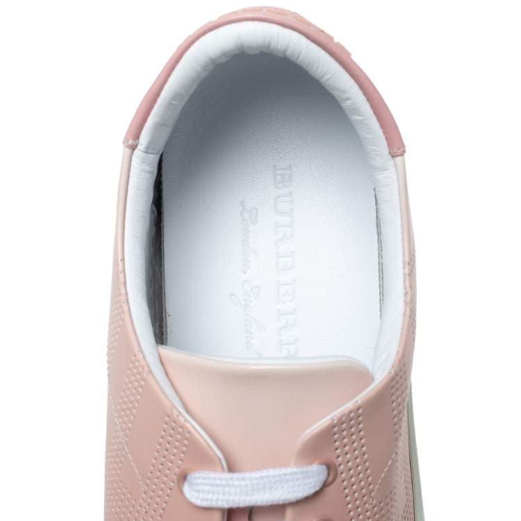 Pre Owned Burberry Pink Perforated Leather Westford Low Top Sneakers Size 40