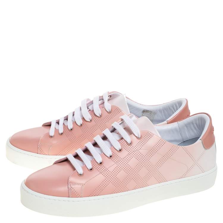 Pre Owned Burberry Pink Perforated Leather Westford Low Top Sneakers Size 40