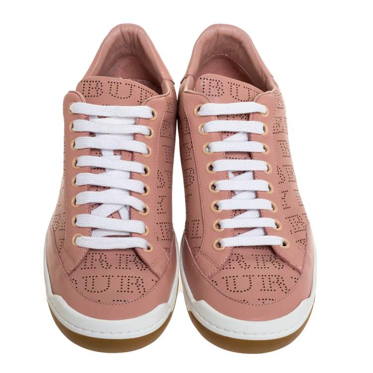 Pre Owned Burberry Pink Perforated Leather Timsbury Low Top Sneakers Size 41