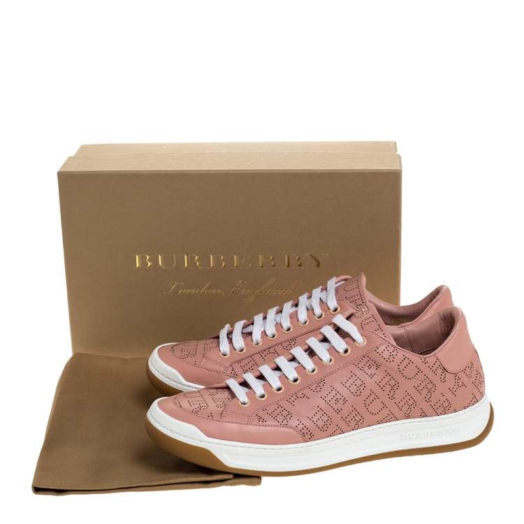 Pre Owned Burberry Pink Perforated Leather Timsbury Low Top Sneakers Size 41