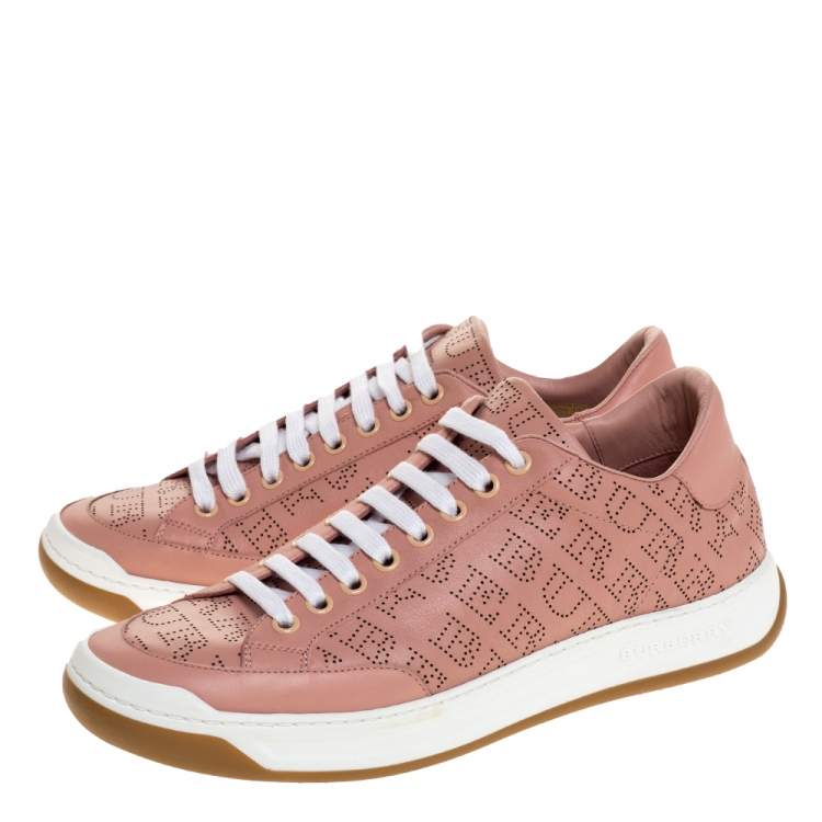 Pre Owned Burberry Pink Perforated Leather Timsbury Low Top Sneakers Size 41