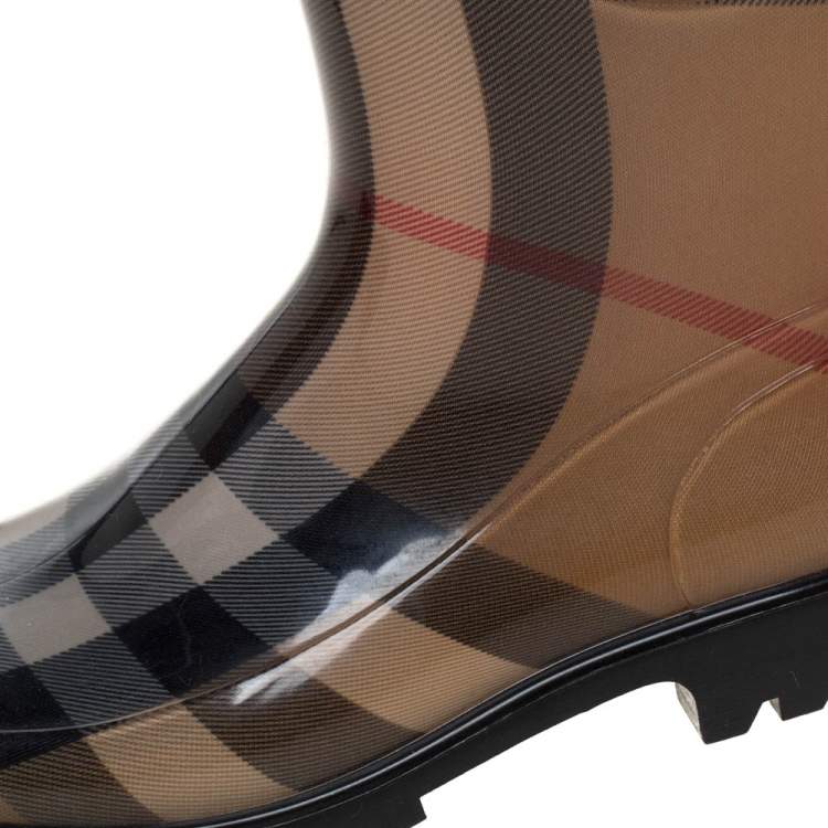 Pre Owned Burberry Brown Nova Check Rubber Rain Boots Size 37