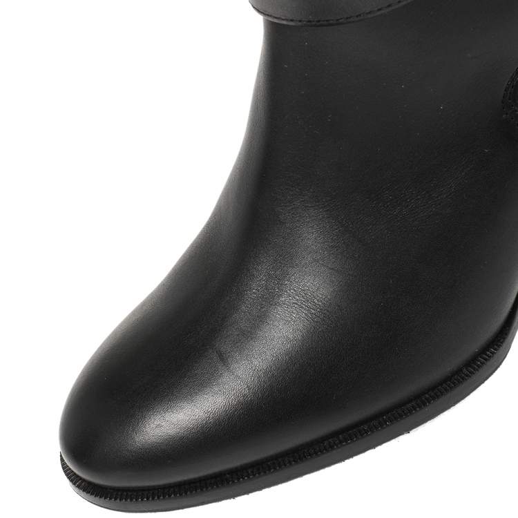 Pre Owned Burberry Black Leather Shearling Ankle Boots Size 36