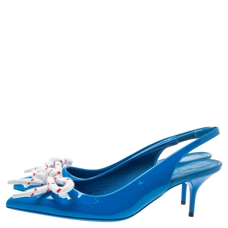 Pre Owned Burberry Blue Patent Leather Bow Fink Slingback Sandals Size 39.5