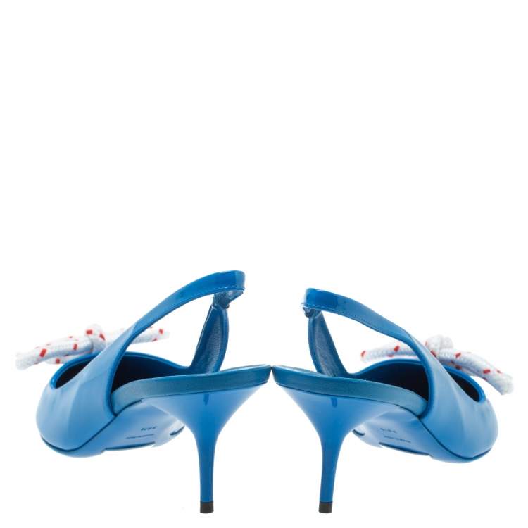 Pre Owned Burberry Blue Patent Leather Bow Fink Slingback Sandals Size 39.5