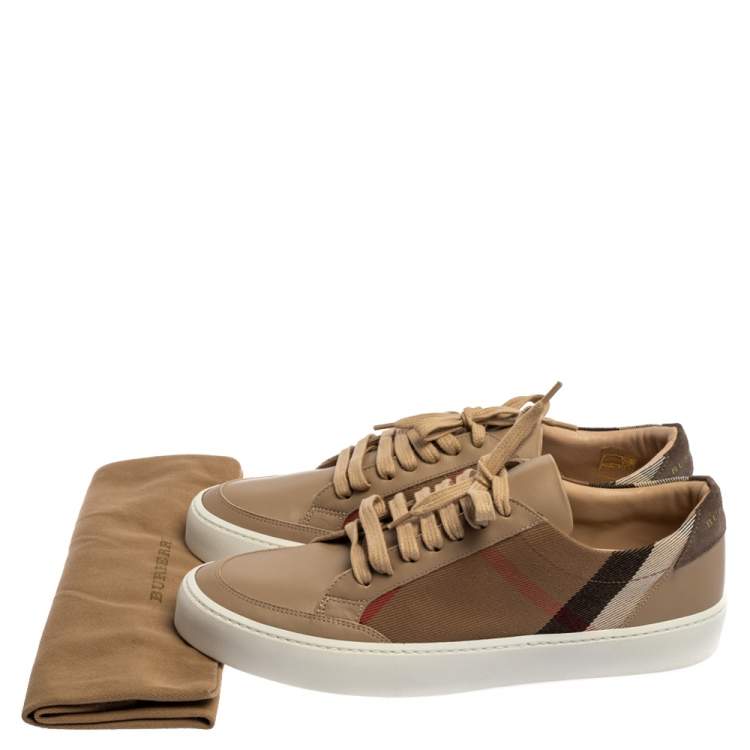 Pre Owned Burberry Beige/Brown Canvas And Leather Reynold Low Top Sneakers Size 39
