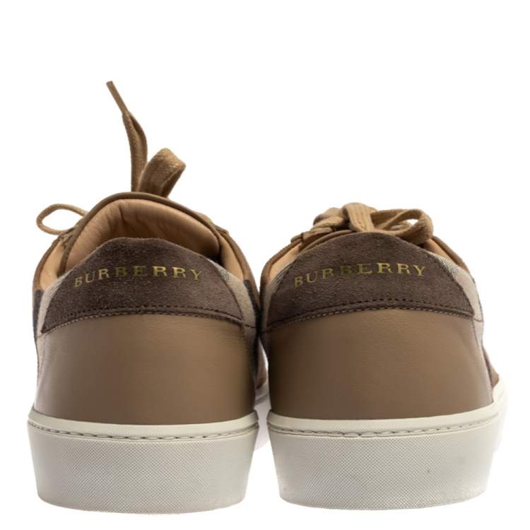 Pre Owned Burberry Beige/Brown Canvas And Leather Reynold Low Top Sneakers Size 39