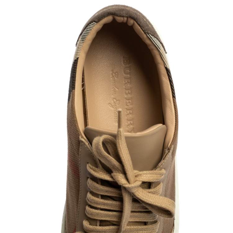 Pre Owned Burberry Beige/Brown Canvas And Leather Reynold Low Top Sneakers Size 39