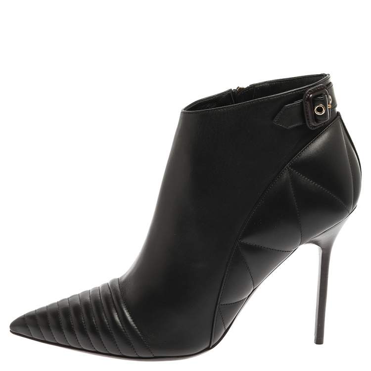 Pre Owned Burberry Black Leather Trench Alexandra Ankle Boots Size 40