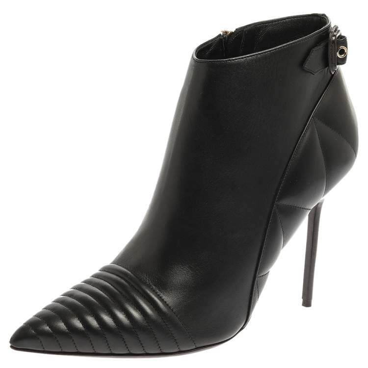 Pre Owned Burberry Black Leather Trench Alexandra Ankle Boots Size 40