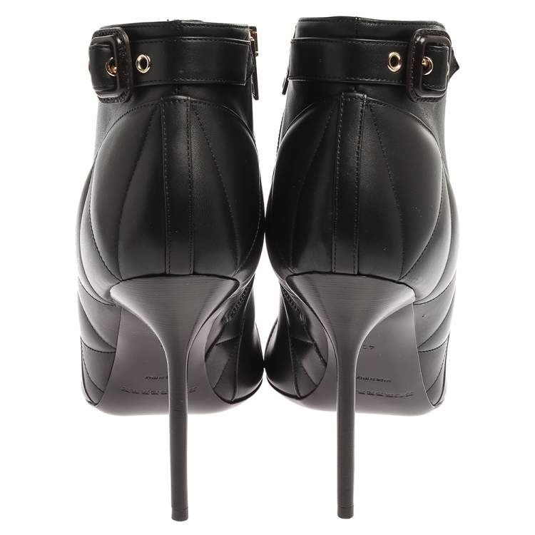 Pre Owned Burberry Black Leather Trench Alexandra Ankle Boots Size 40