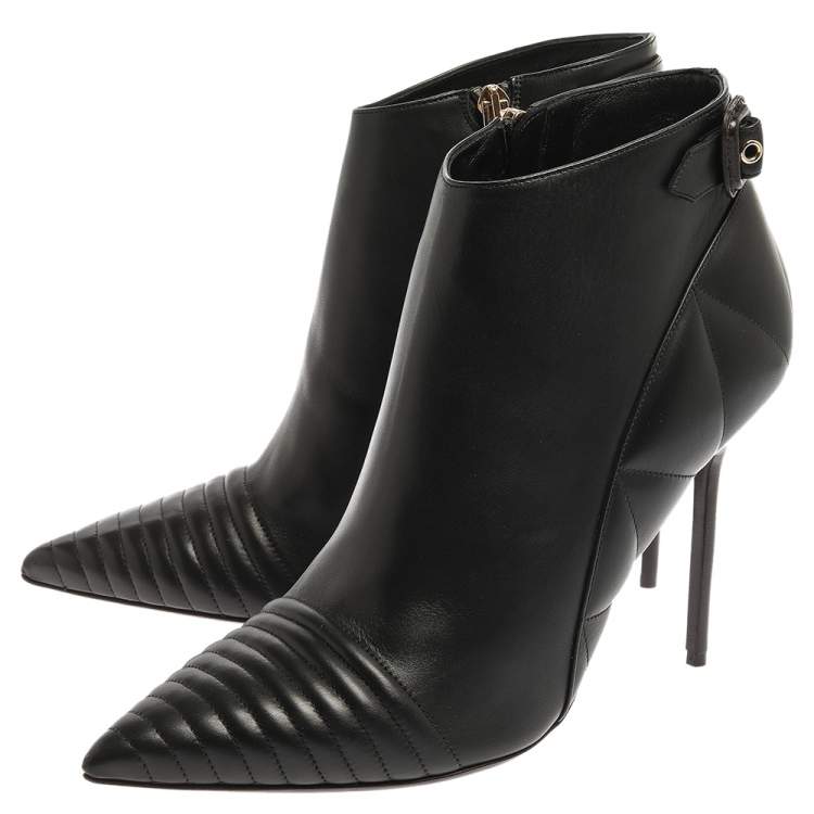 Pre Owned Burberry Black Leather Trench Alexandra Ankle Boots Size 40