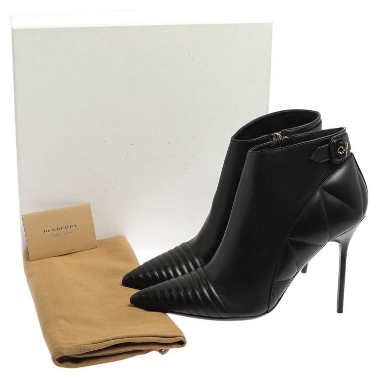 Pre Owned Burberry Black Leather Trench Alexandra Ankle Boots Size 40
