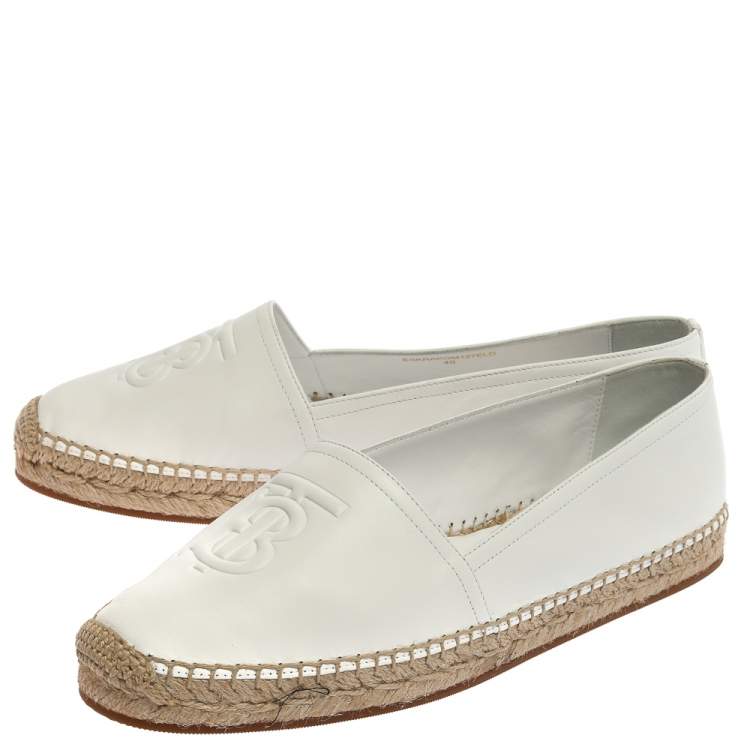 Pre Owned Burberry White Leather Tabitha Espadrilles Size 40